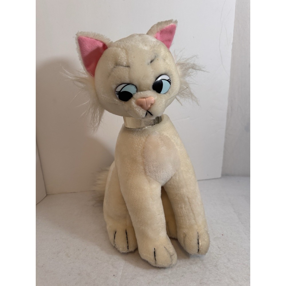 Vintage Disney Aristocats Duchess‎ Plush With Collar 14" White Cat Blue Eyes